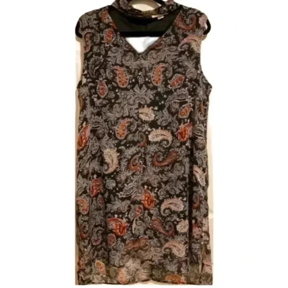 Simply Noelle Women’s High-Low Dress Paisley Sleeveless, Choker Neck Sz. L/XL